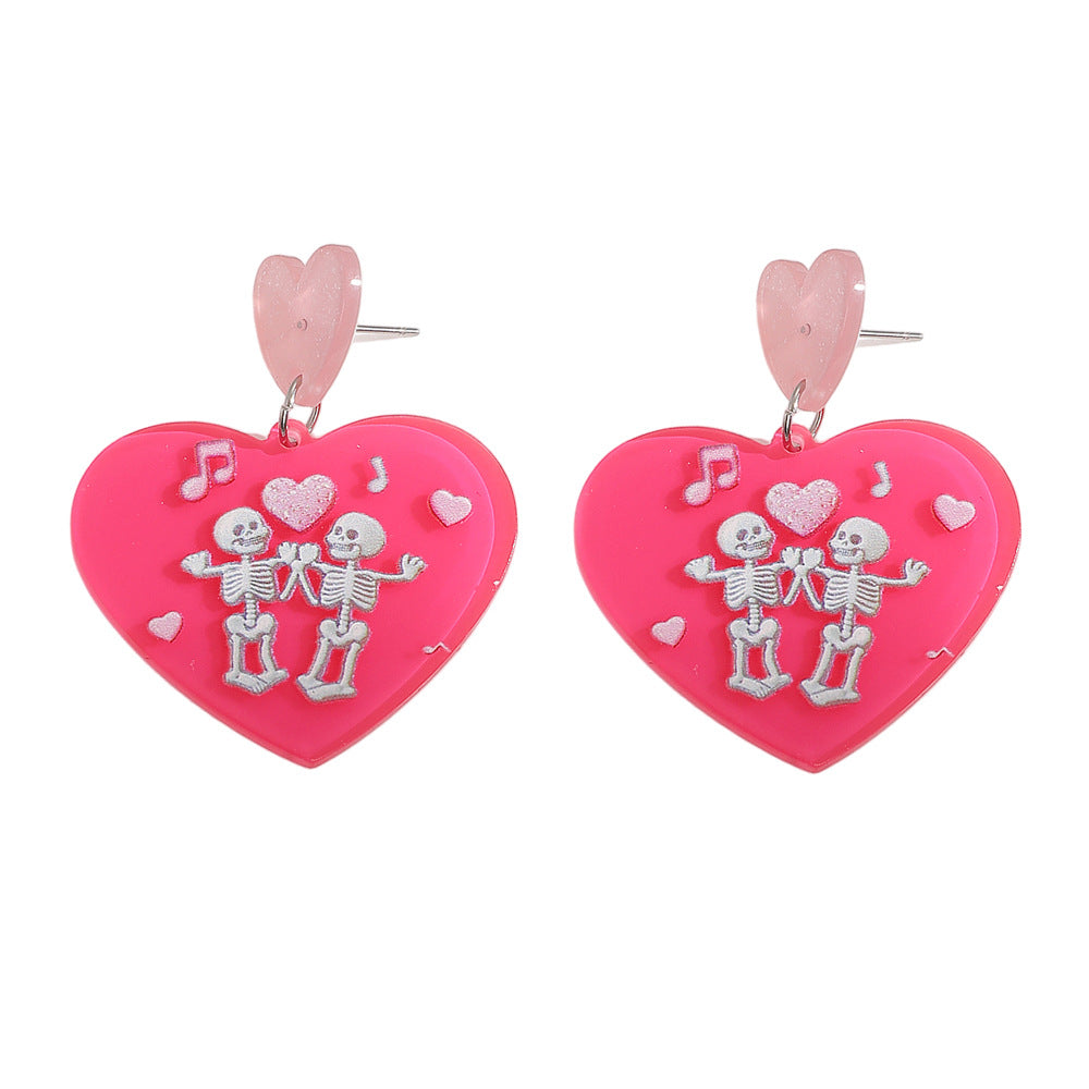Wholesale Casual Acrylic Heart Skull Earrings  Pumpkin Design Party Jewelry Accessory Boutique Resale