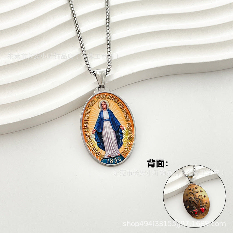 Wholesale Western Style Retro Enamel Oval Pendant Necklace
