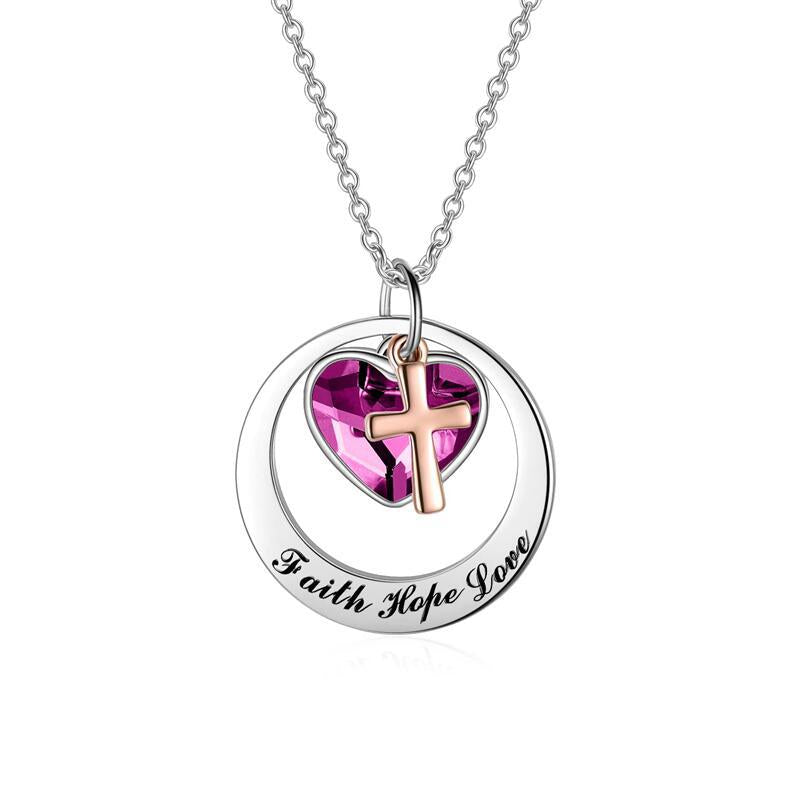 Wholesale Heart Shaped Crystal Faith Hope Love Stainless Steel Cross Necklace