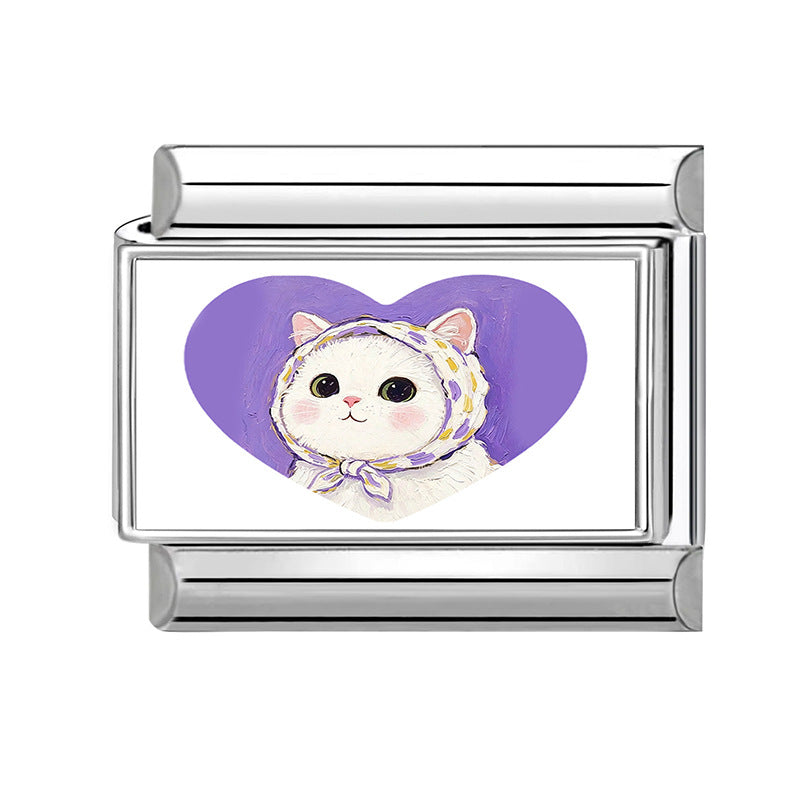 Wholesale Stainless Steel Cat Love Pattern DIY Charm Bracelet Accessories for Jewelry Making