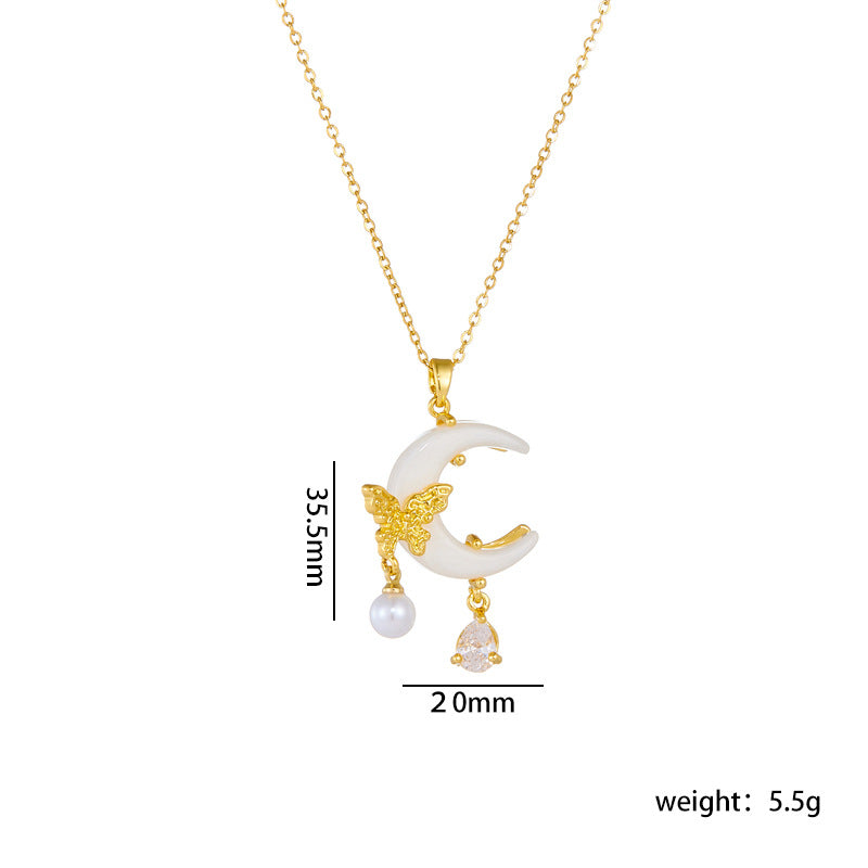 Wholesale Titanium Steel Necklace Butterfly Moon Pendant ACC-NE-Rongc011