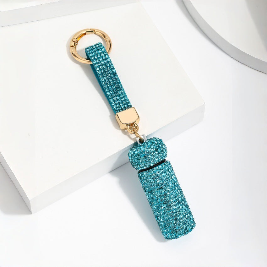 Wholesale Blue Rhinestone Perfume Bottle Keychain Chic Hollowed Design Bag Charm For Purse Or Car Key