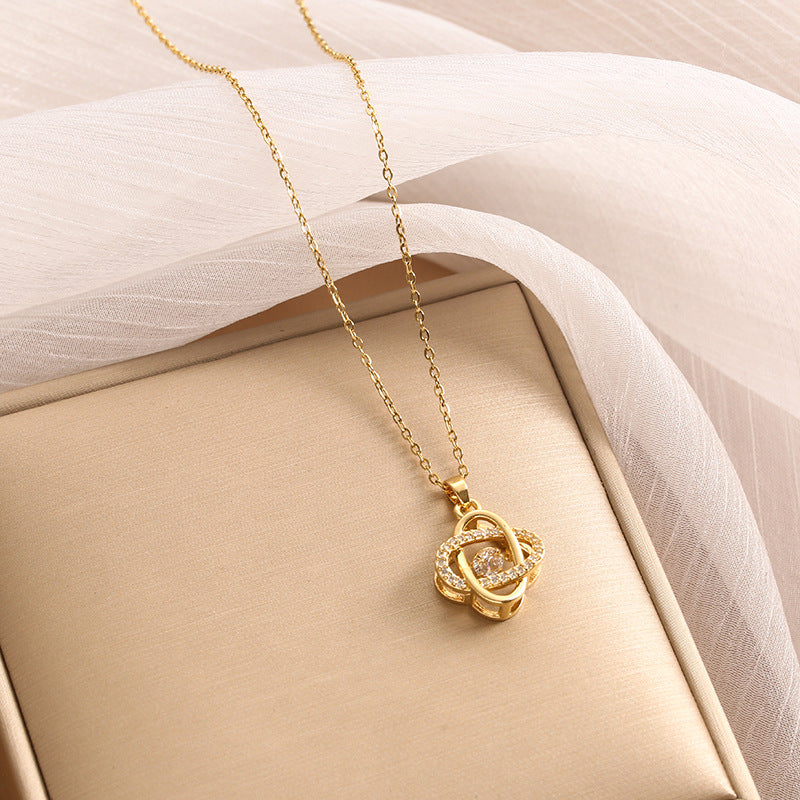 Wholesale Black and White Double-sided Four-leaf Clover Stainless Steel Necklace Light Luxury Necklaces ACC-NE-Nayin003