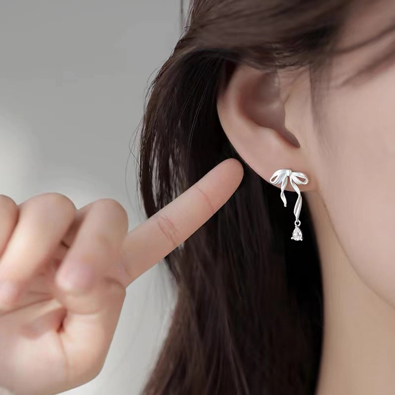 Wholesale 925 silver needle bow earrings