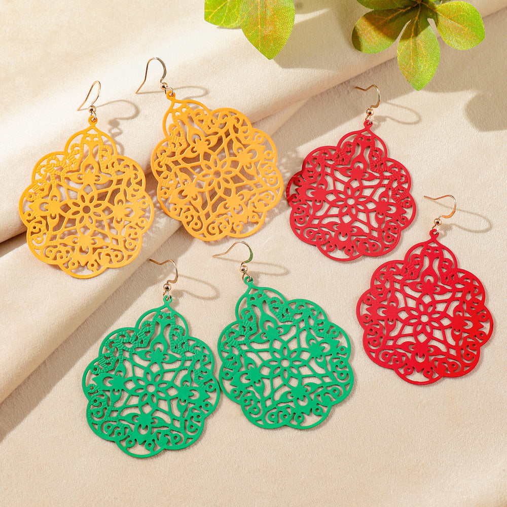 Wholesale Bohemian Style Iron Spray Paint Earrings,  Geometric Hollow Design,  Boutique Jewelry Accessory
