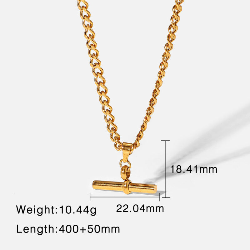 Wholesale 18K Gold Plated Stainless Steel Cuban Chain Necklace With T Bar Pendant Punk Hip Hop Style Jewelry For Everyday Wear
