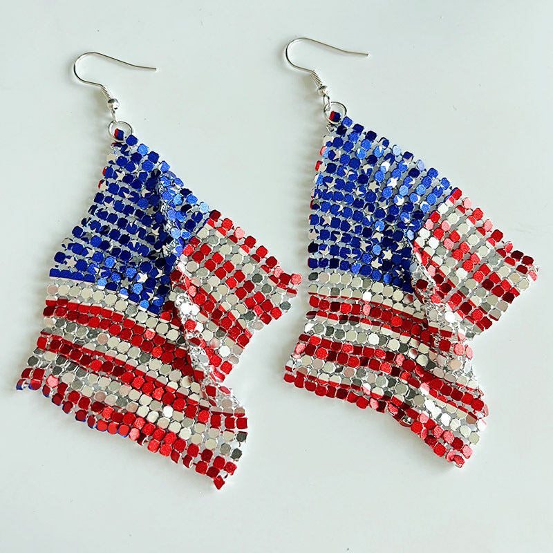 Wholesale  Independence Day earrings American flag  feather shiny leather  earrings