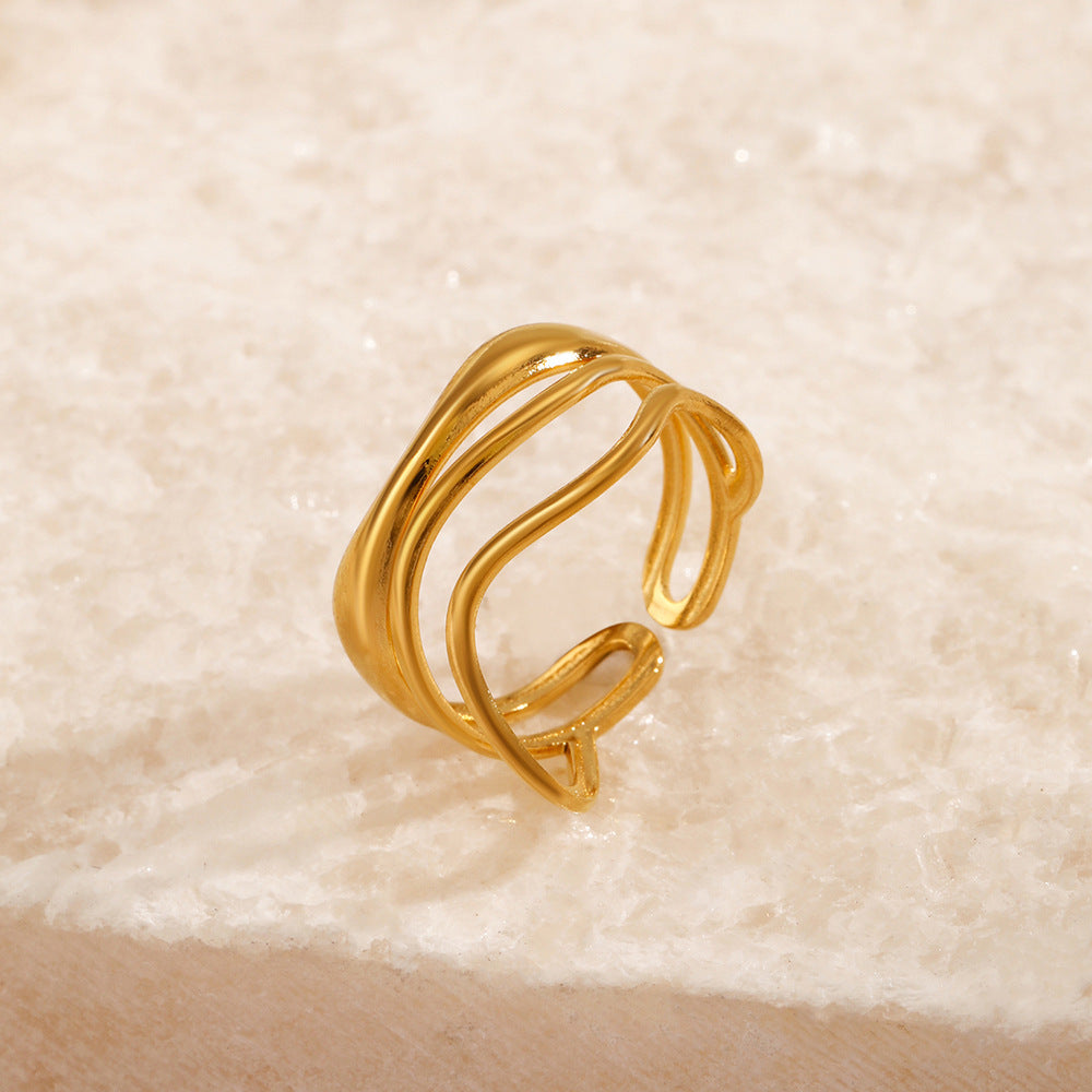 Wholesale three-layer stainless steel 18K gold plated wire adjustable ring