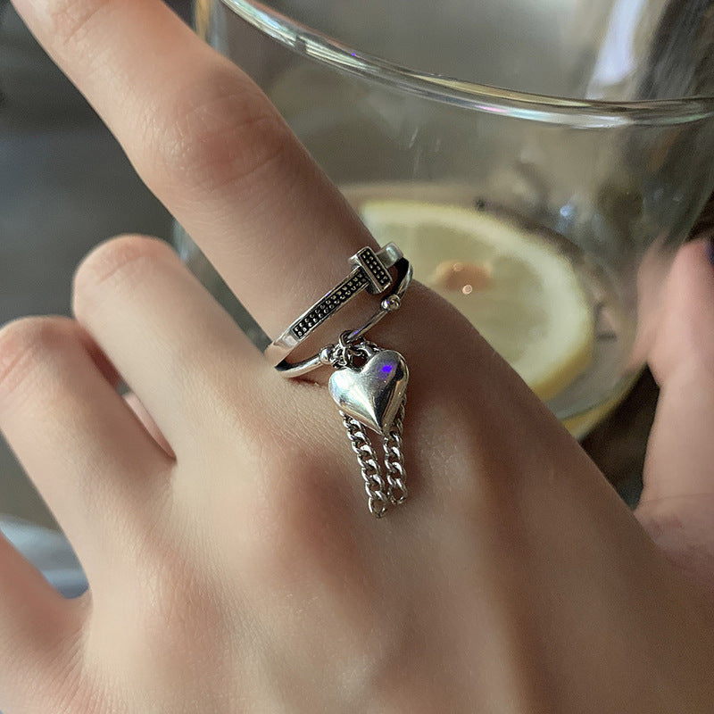 Wholesale Vintage distressed 925 silver heart ring