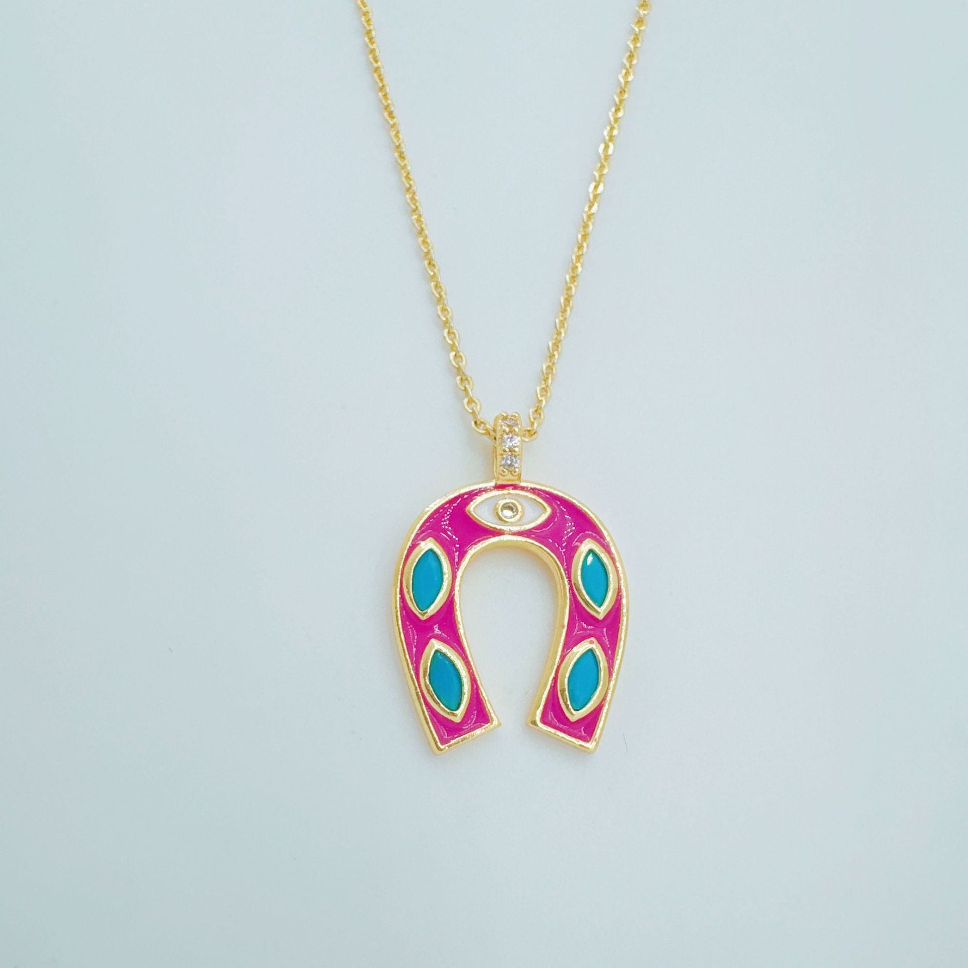 Wholesale Copper 18K Gold Plated U-Shaped Zircon Necklace Fashion Accessory