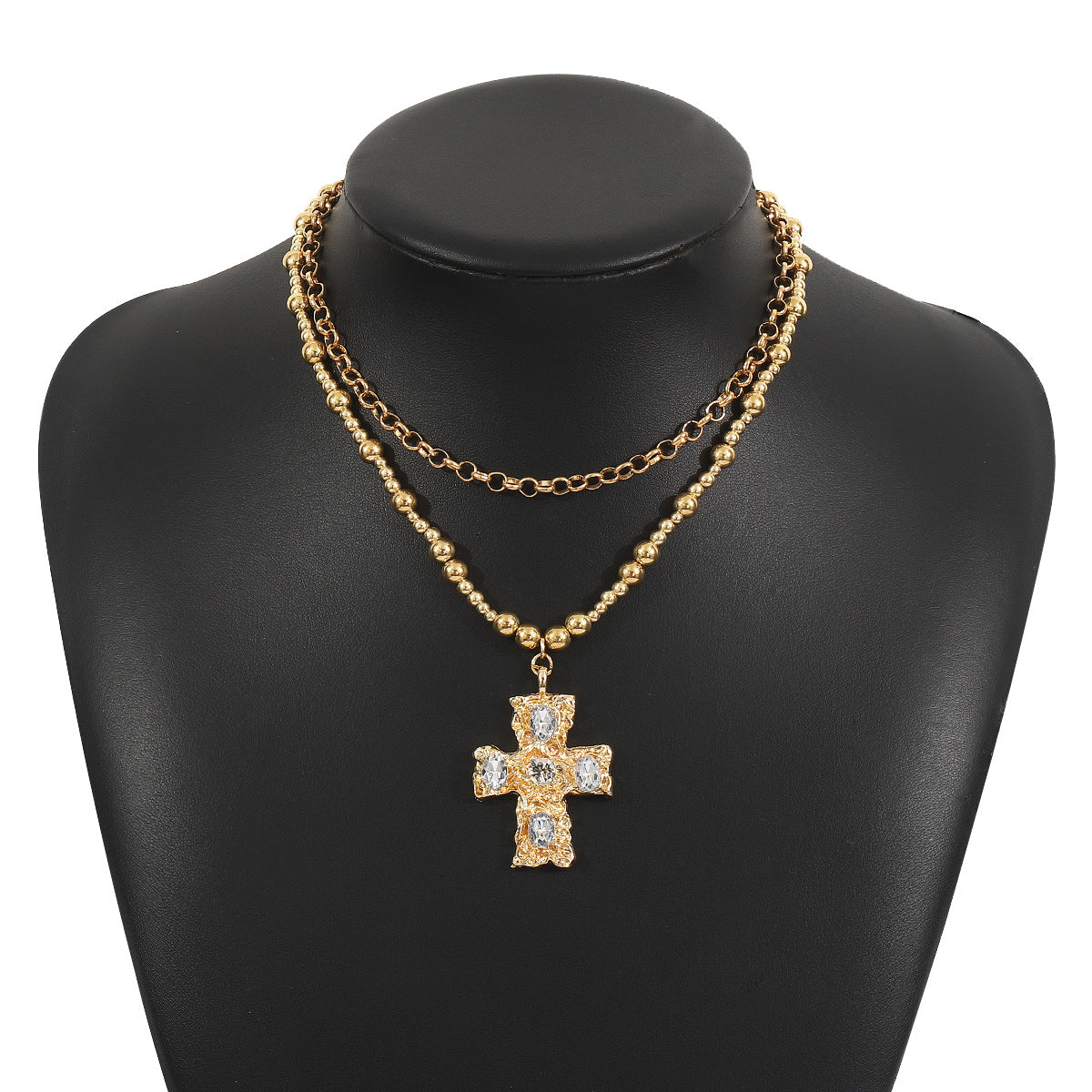 Wholesale Exaggerated Metal Diamond Cross Pendant Necklace suit