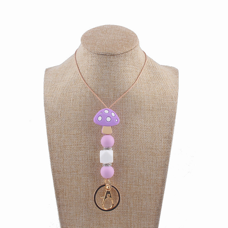 Wholesale Cartoon Mushroom Silicone Bead Necklace Pendant Keychain ACC-KC-GuangTian020