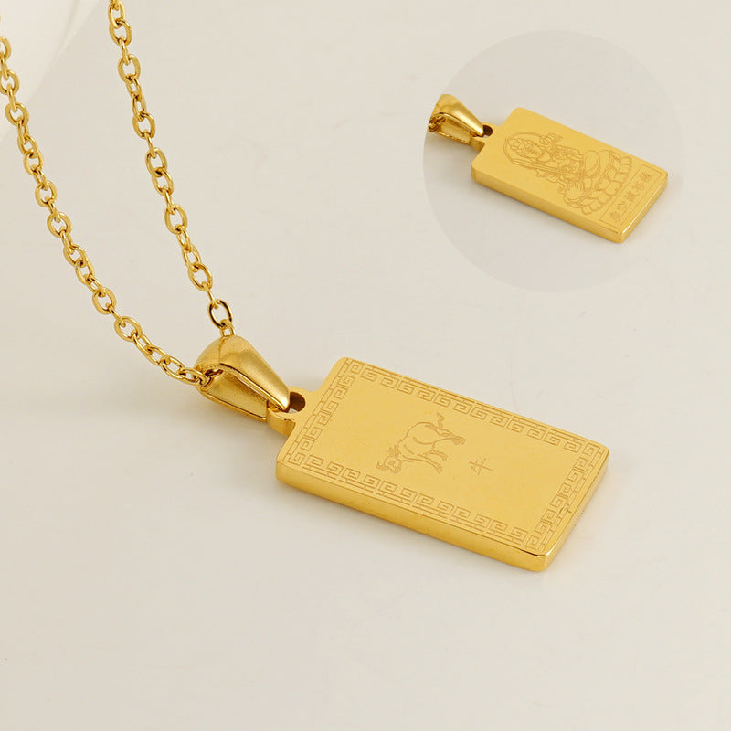 Wholesale Stainless Steel Zodiac Necklace with 18K Gold Plated Square Pendant ACC-NE-ZhongYao002