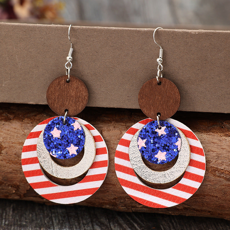 Wholesale Vintage American Independence Day Sequin Hoop Earrings