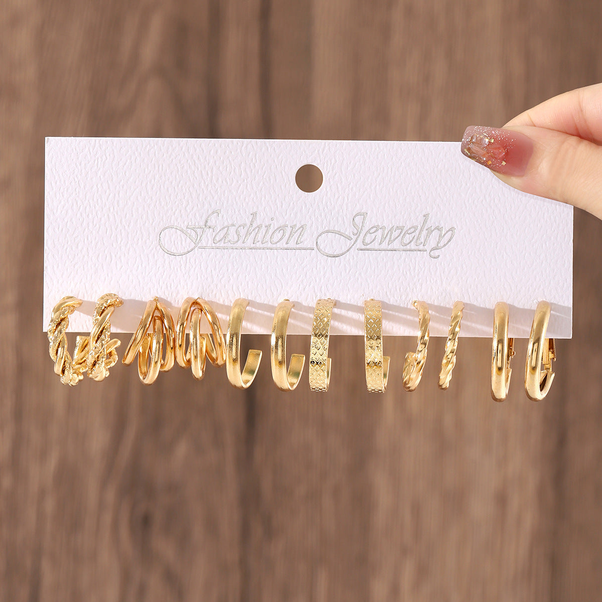 Wholesale Geometric Hoop Earrings Set For Women Gold Tone Metal Jewelry Accessory Stylish Party Gift Boutique Resale