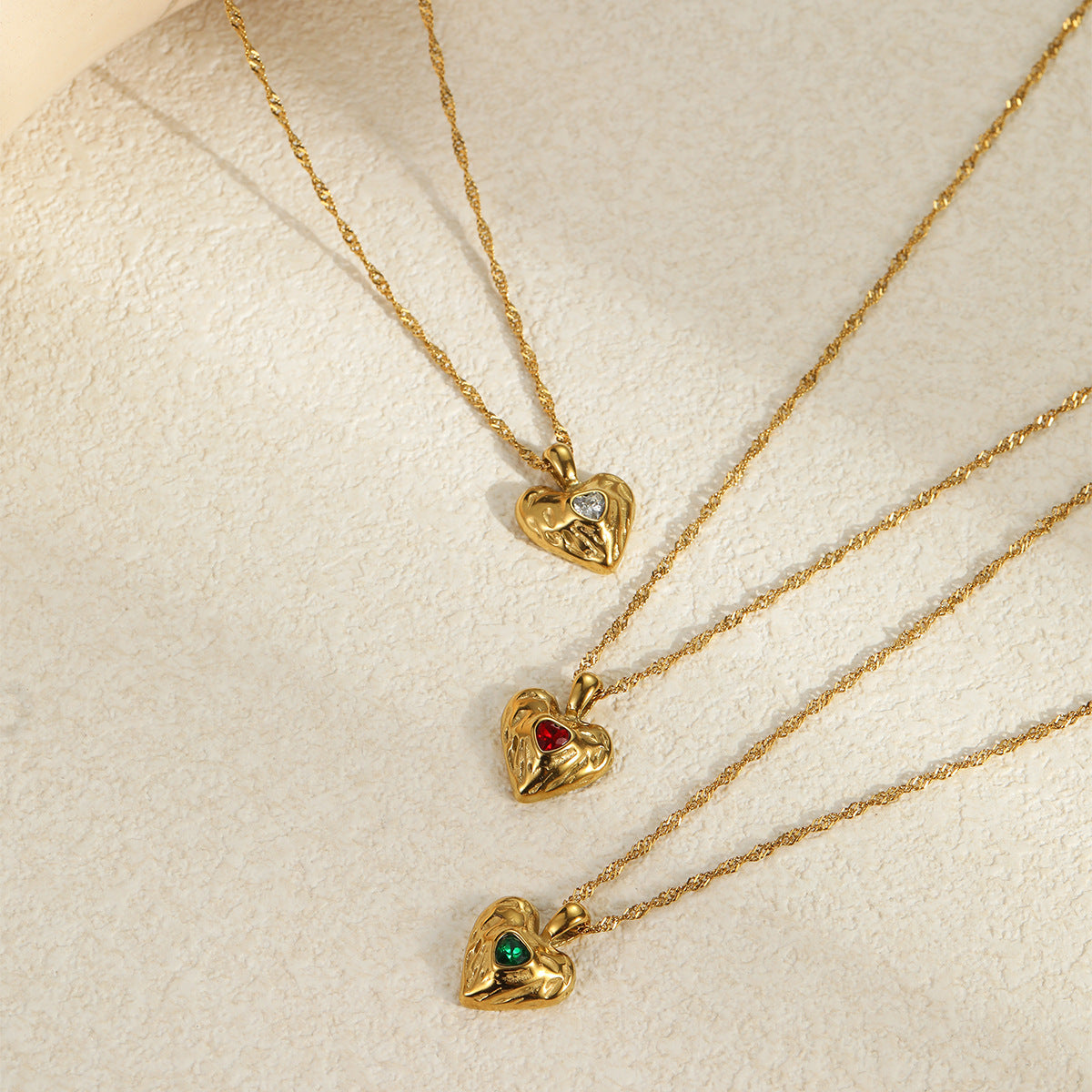 Wholesale   love hammer pattern inlaid zircon pendant necklace stainless steel 18K gold jewelry