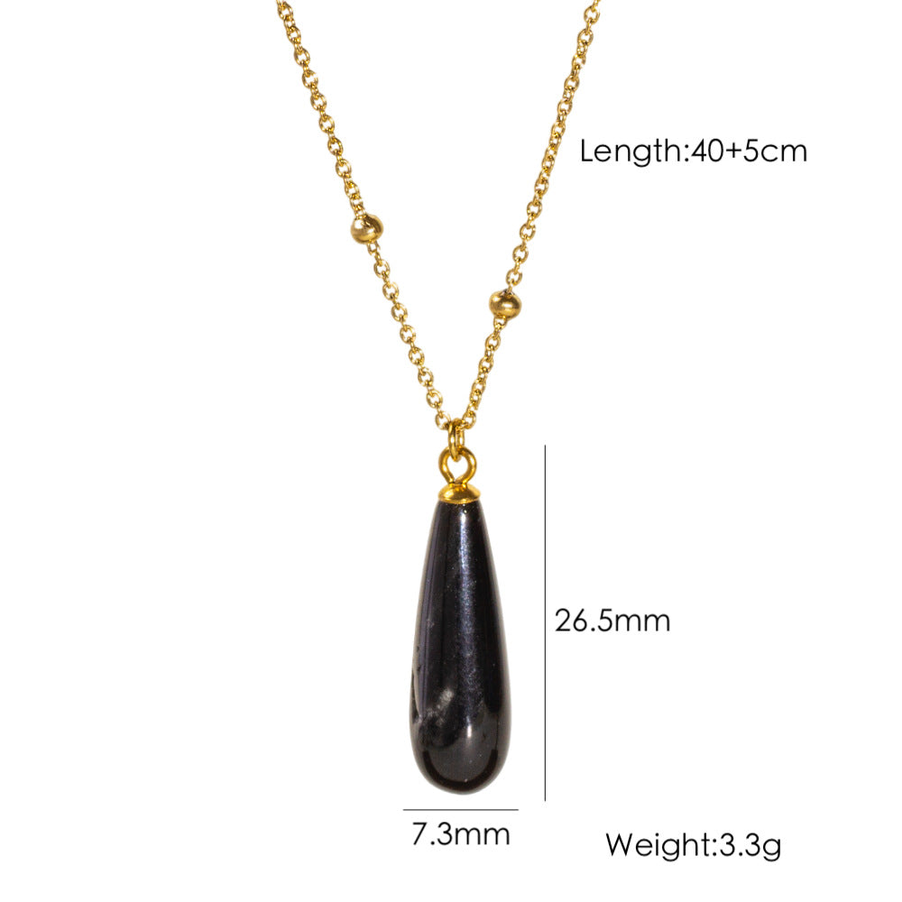 Wholesale Drop-shaped Natural Stone Pendant Stainless Steel Necklace