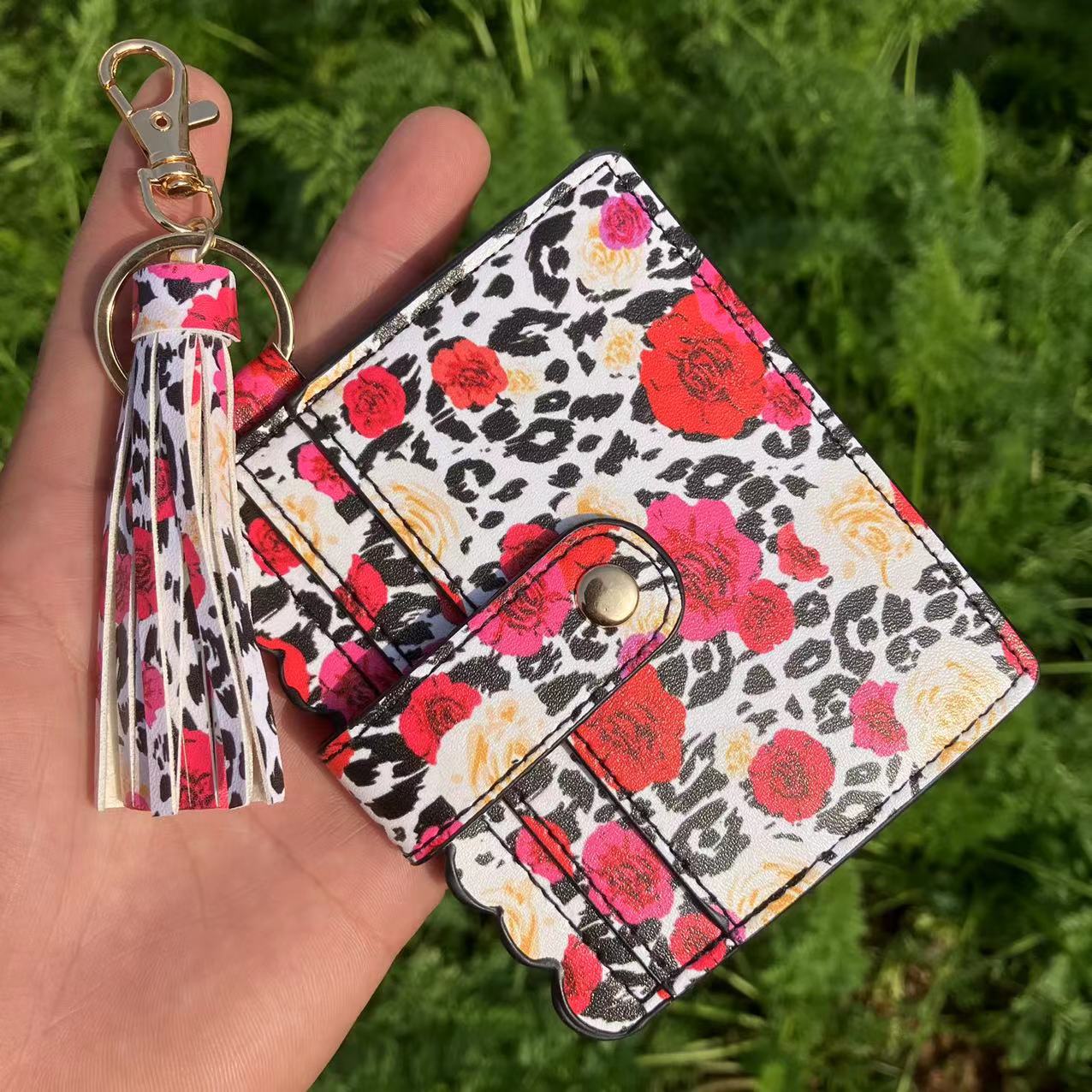 Wholesale Leopard Print Plaid Tie Dye Plaid Card Holder Keychain Wristlet Keychain ACC-KC-QiuXue008