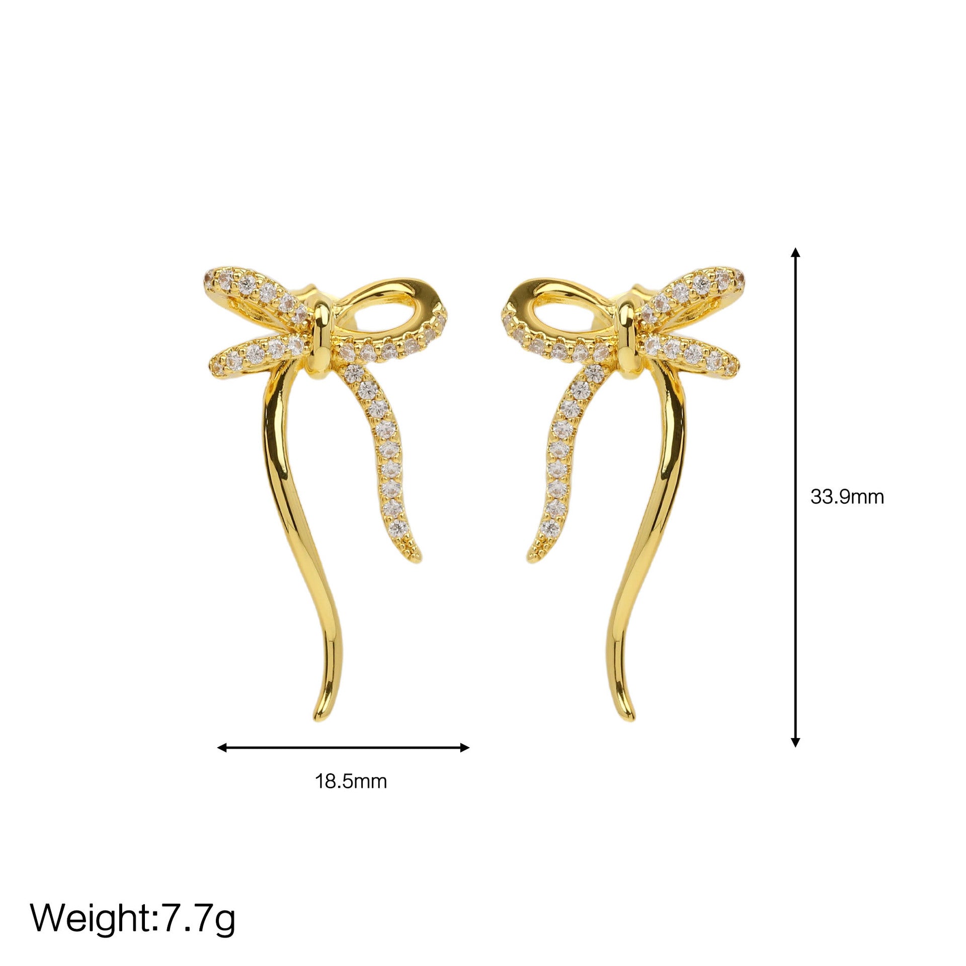 Wholesale 18k brass zircon bow earrings