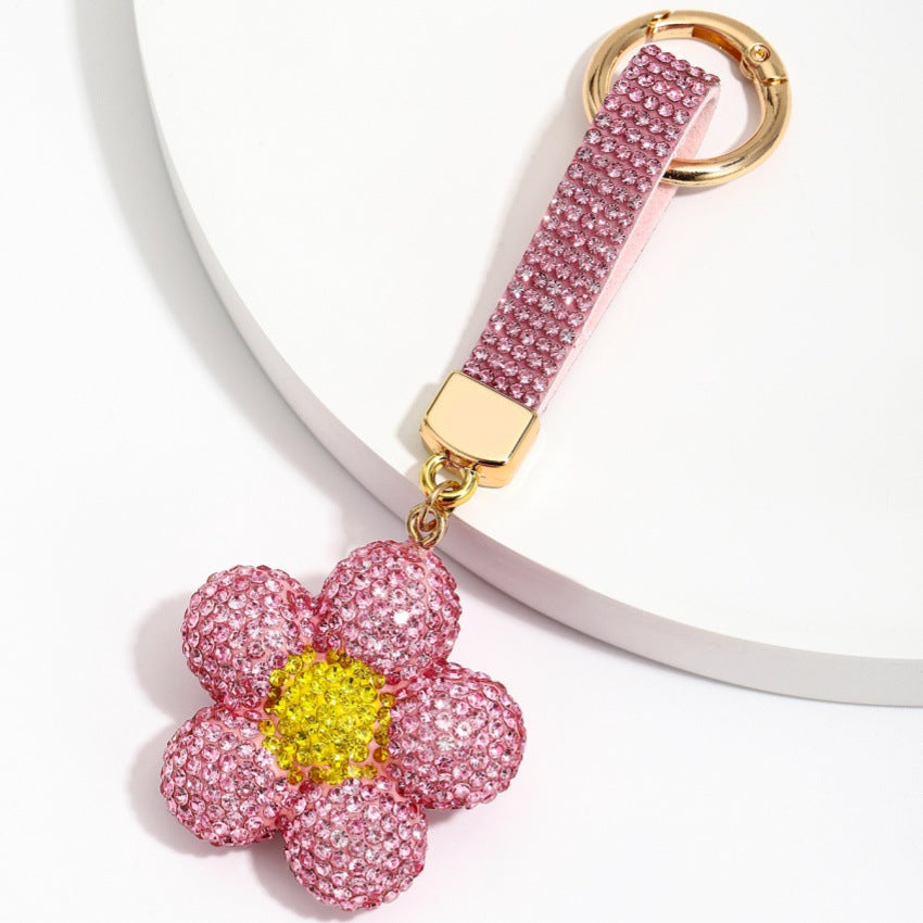 Wholesale Cute Rhinestone Sunflower Keychain Double Sided Design Fashion Car Key Bag Charm Gift