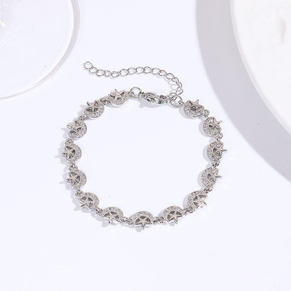 Wholesale  Stereo Micro-Paved Zircon Star and Moon Bracelet
