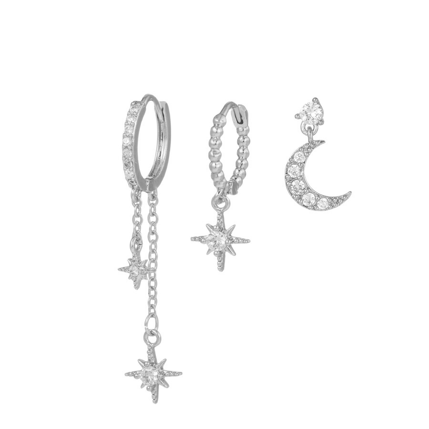 Wholesale Star Moon Zircon Asymmetric Copper Earrings Set ACC-ES-WuBen004