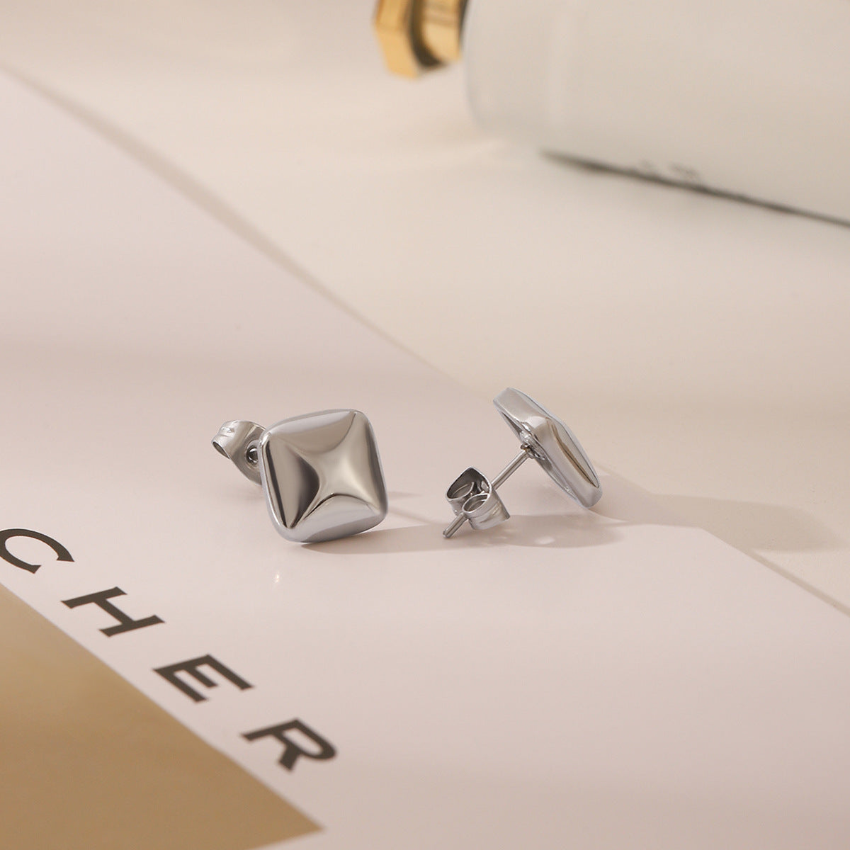 Wholesale  Stainless Steel Square Cut Three-dimensional Earrings