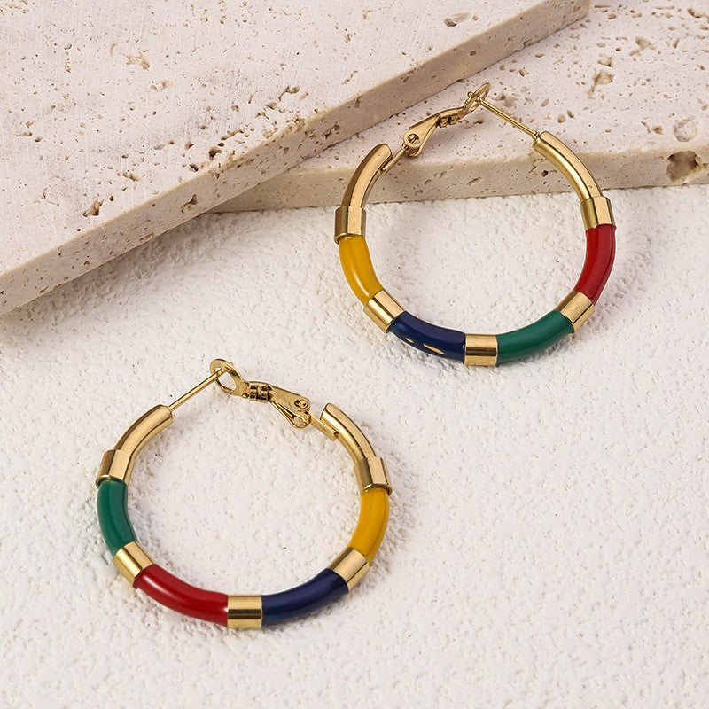 Wholesale Bohemian Beach Style Stainless Steel Earrings Oil Drop Earrings 18k Earrings ACC-ES-Ruix002