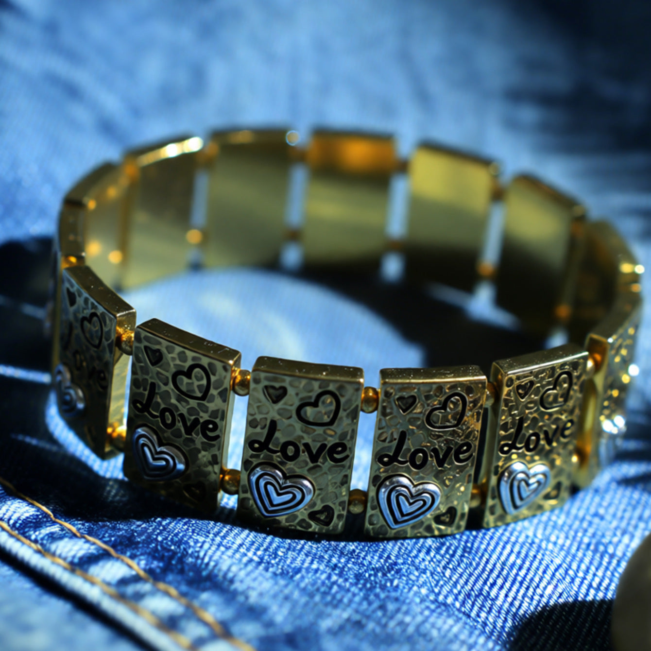Wholesale Retro Square Heart-Shaped Clover Pattern Bracelet Elastic Beaded Zinc Alloy Fashion Accessory