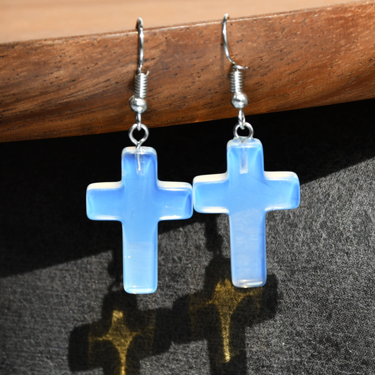 Wholesale Green Aventurine Cross Pendant Earrings Retro Style Handmade Fashion Accessory for Women Gift