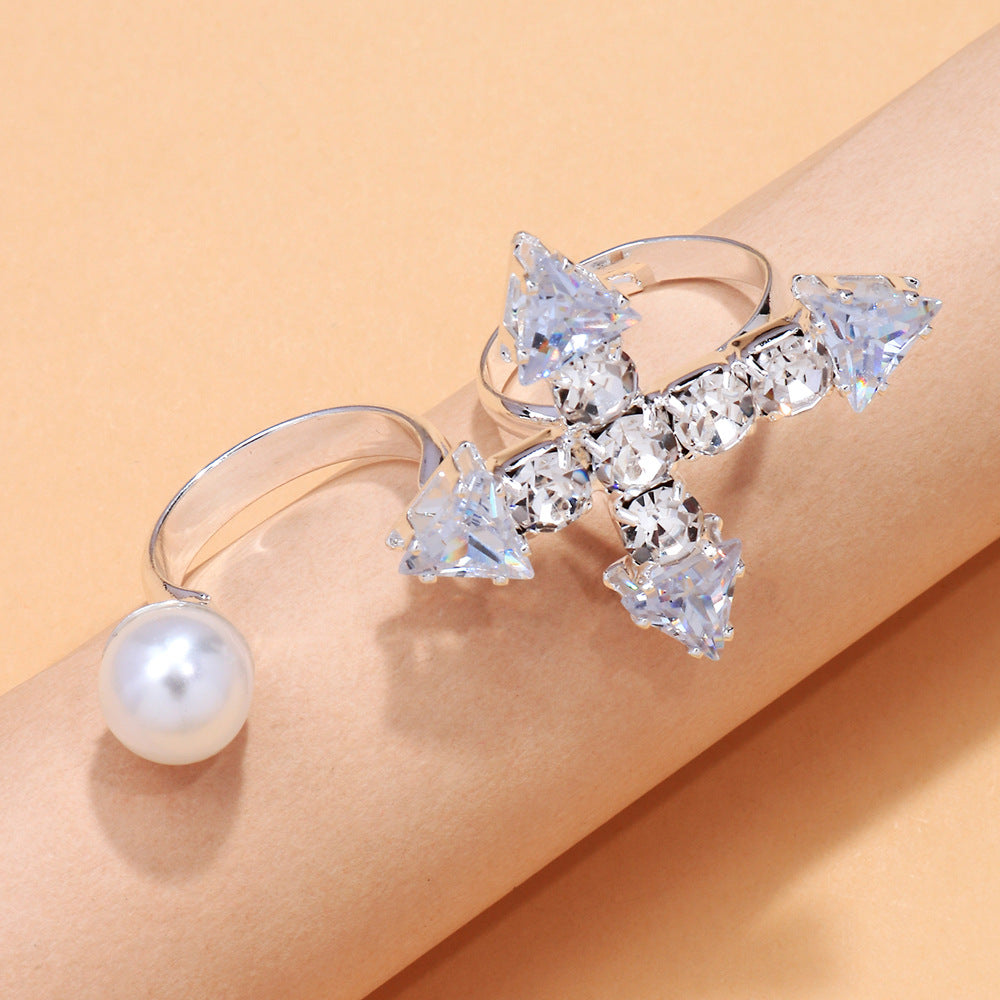 Wholesale  Cross Double Finger Ring  Rhinestone Opening Ring