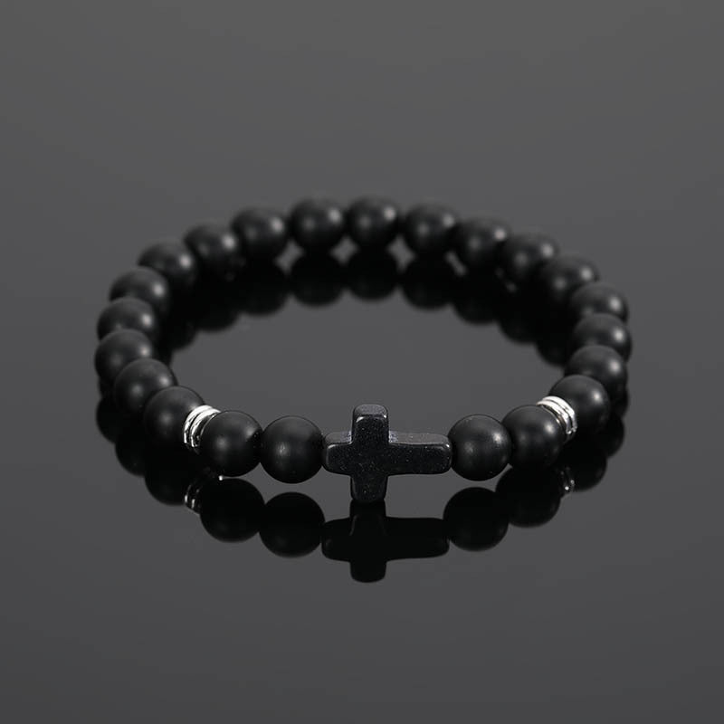 Wholesale Alloy Black Bead Bracelet with Cross Charm - Fashionable European American Style Jewelry Accessory for Everyday Wear