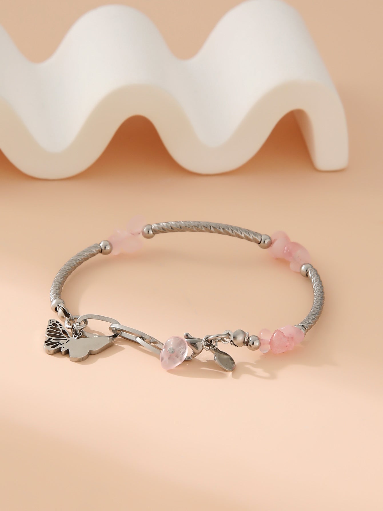 Wholesale  stainless steel color gravel butterfly pendant gold bracelet