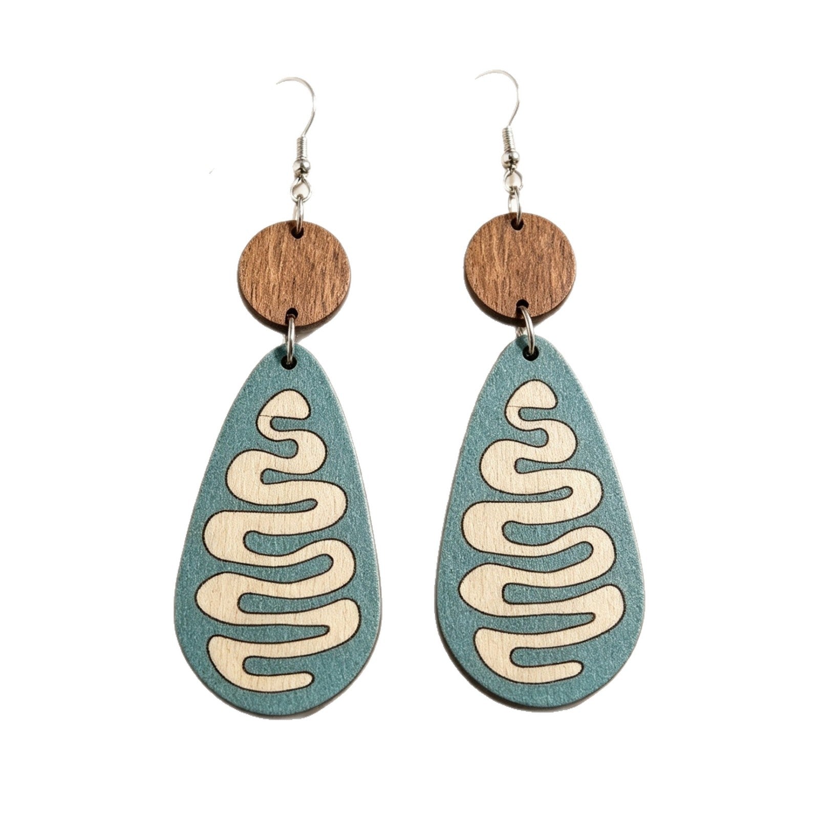 Wholesale Wooden Drop Earrings Retro Bohemian Green Snake Print Teardrop Earrings Jewelry Accessory For Boutique Resale