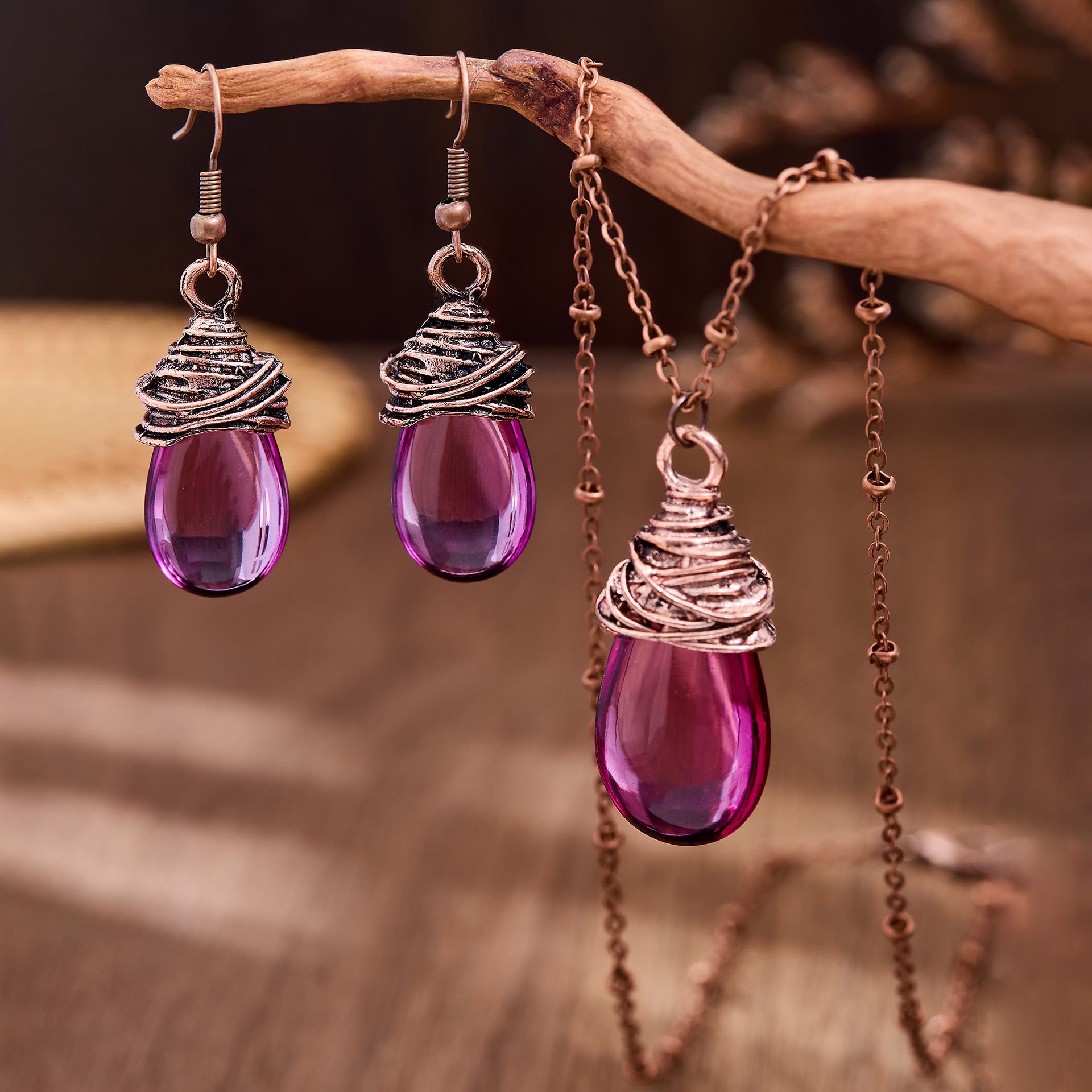 Wholesale Retro Water Drop Lantern Alloy Earrings Necklace Set