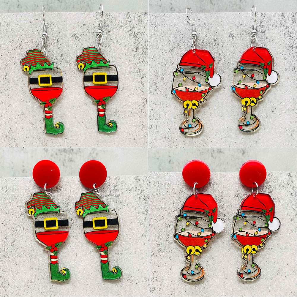 Wholesale Christmas Lights Red Wine Glass Acrylic Earrings ACC-ES-ChenY083