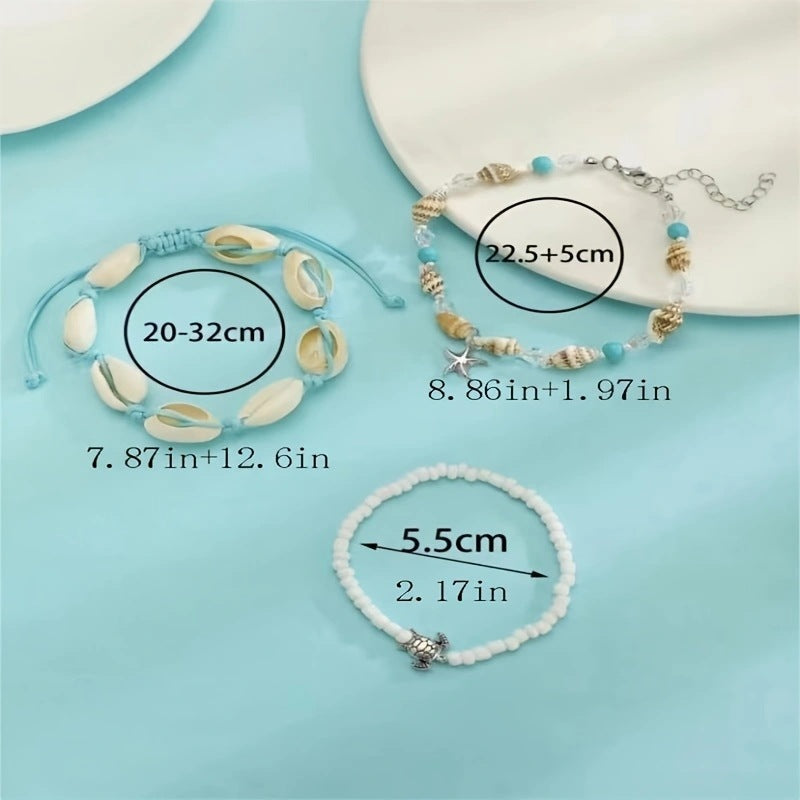 Wholesale  Beaded Natural Shell Turtle Anklet