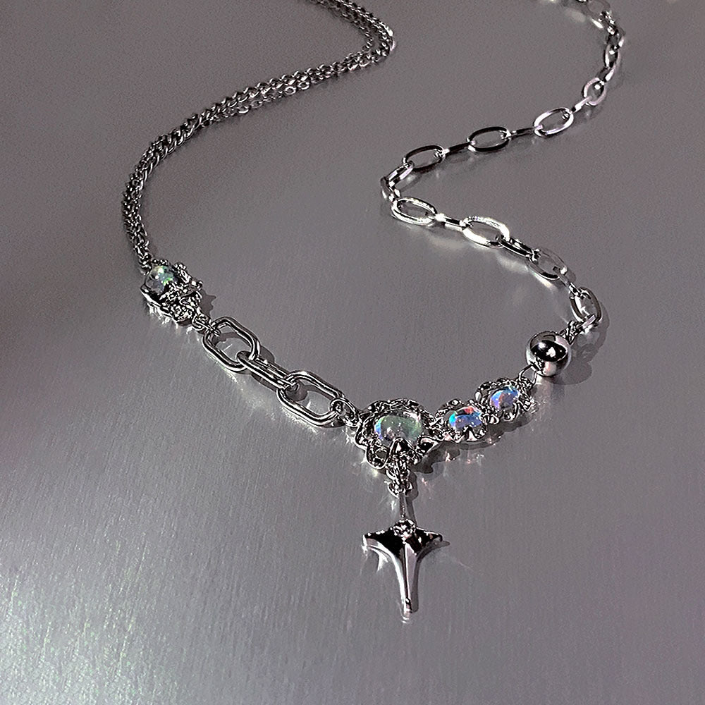 Wholesale Titanium Steel Star Moon Stone stitching necklace  light luxury cross clavicle chain