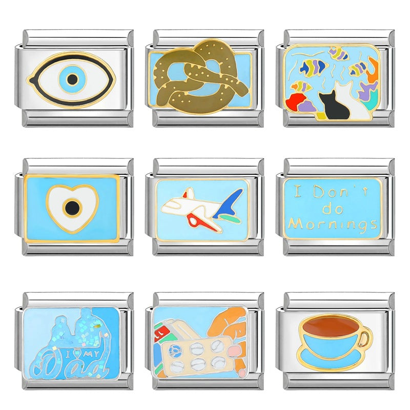 Wholesale  Italian Charm Bracelet 9mm DIY  Blue Series Creative Stainless Steel Composable Bracelet