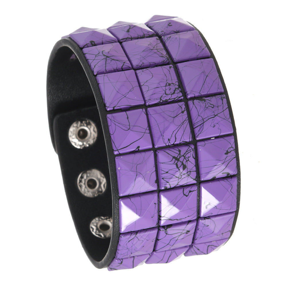 Wholesale Punk Multicolor Square Nail PU Bracelet Leather Bracelet