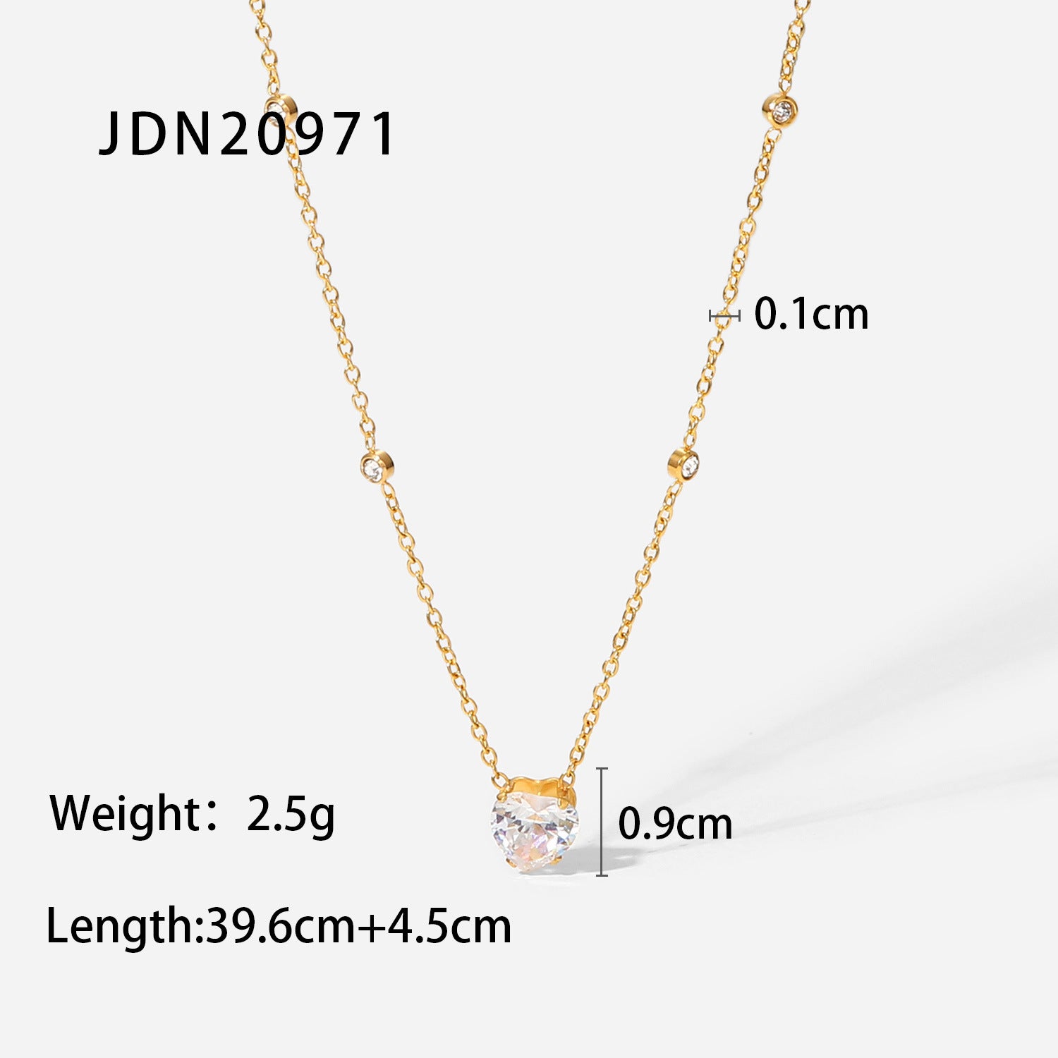 Wholesale 18K Gold Plated Stainless Steel White Heart Shaped Zircon Necklace ACC-NE-Jied003