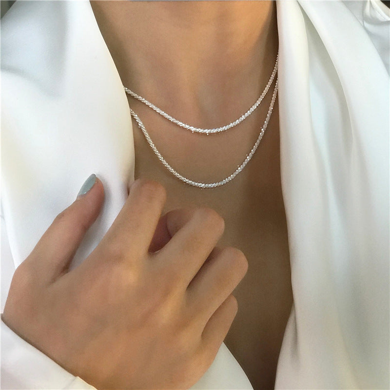 Wholesale Gypsophila Sparkling Necklace for Women Italian Clavicle Chain Necklace Simple Glitter Plain Chain Stackable Design