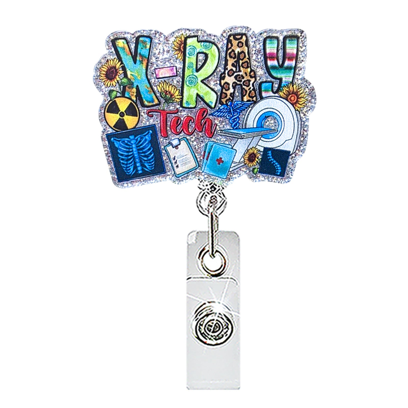 Wholesale Chic Glitter Acrylic Retractable Rotating Badge Holder for Medical Student ID Clip