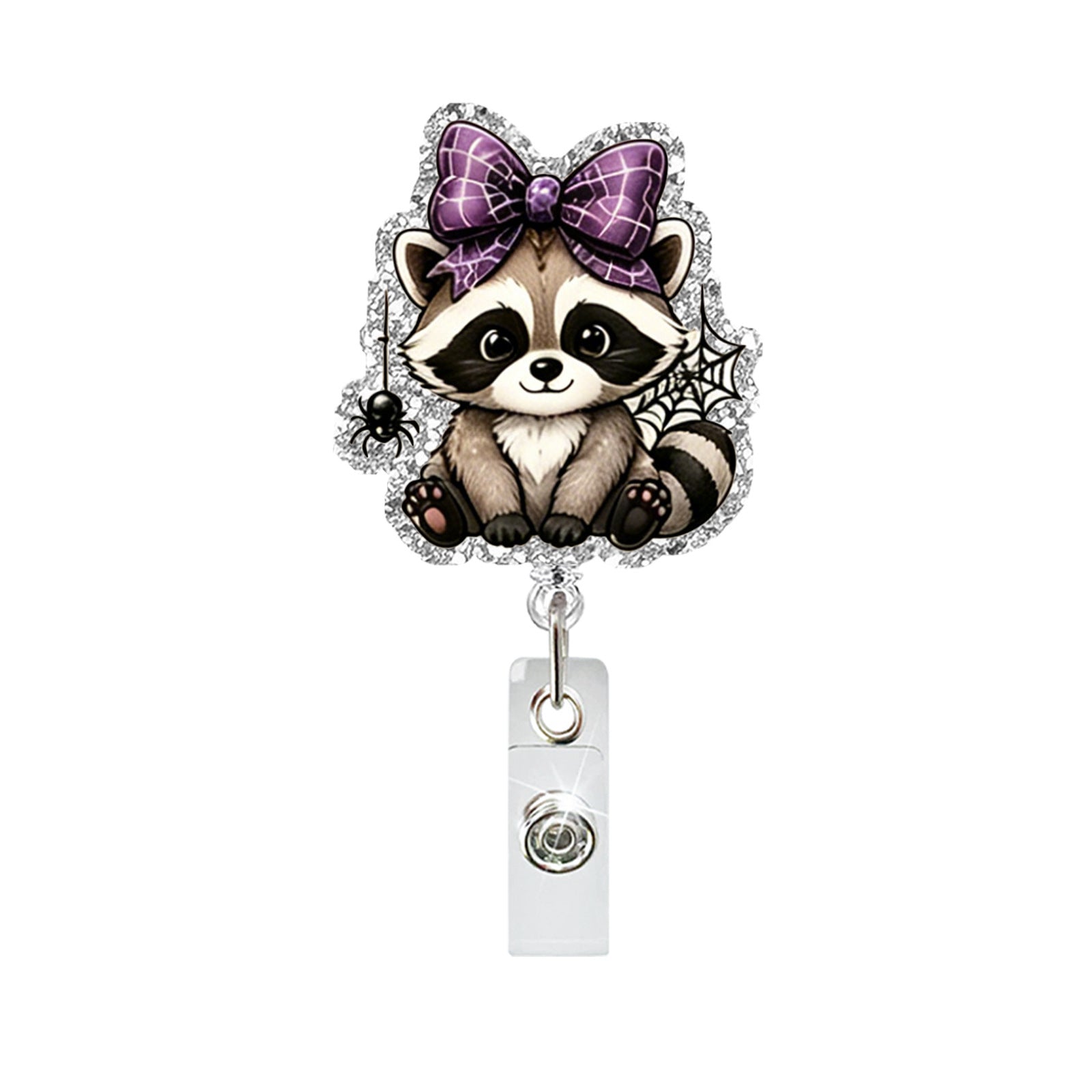Wholesale  Cute Raccoon Acrylic Retractable Badge Holder with Alligator Clip