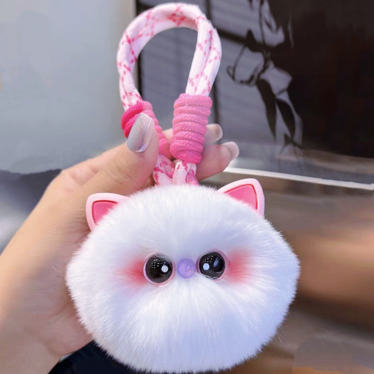 Wholesale Cute Rex Rabbit Hair Hand Rope Cat Keychains