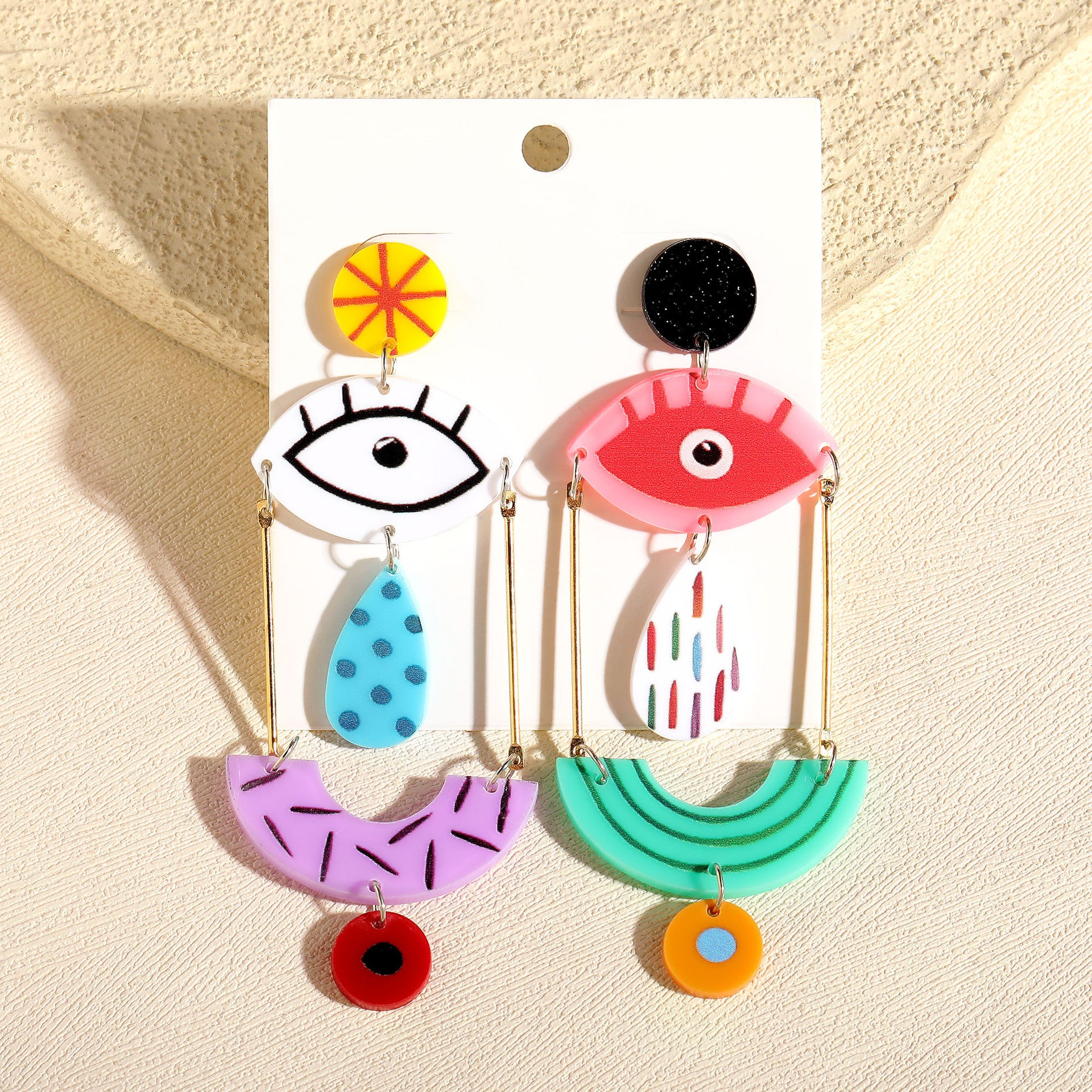 Wholesale acrylic  fish eyes leaf printing vintage earrings