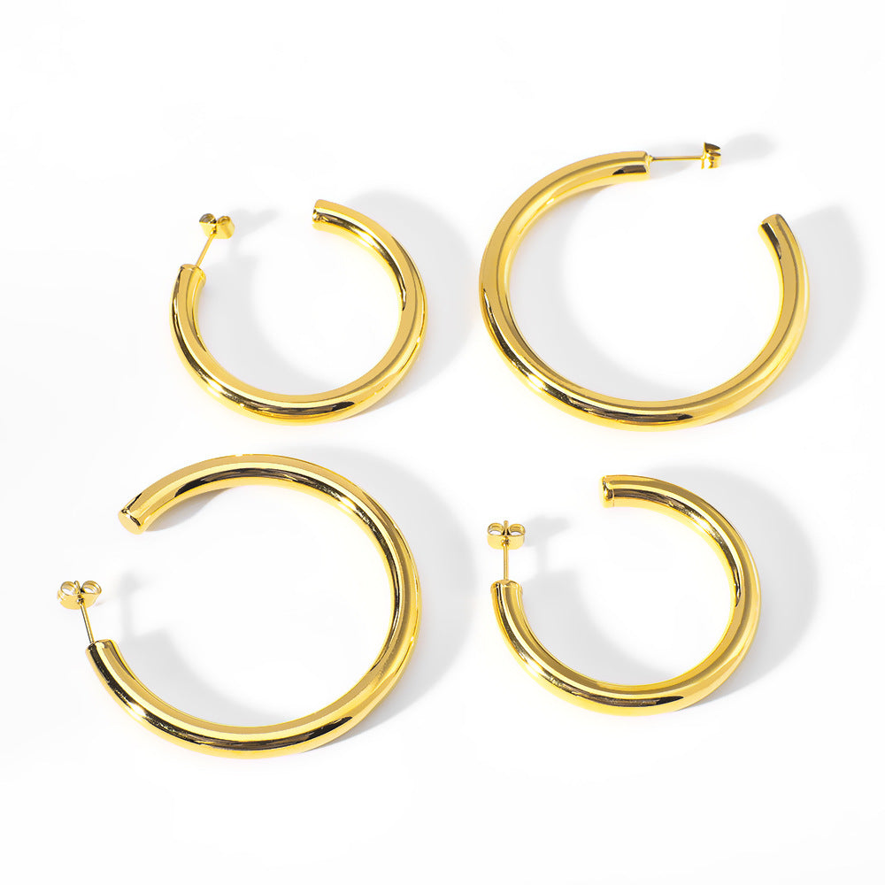 Wholesale Gold Ring High C- shaped Hook Ear Ring Stainless Steel Plated 18K Real Gold Earrings