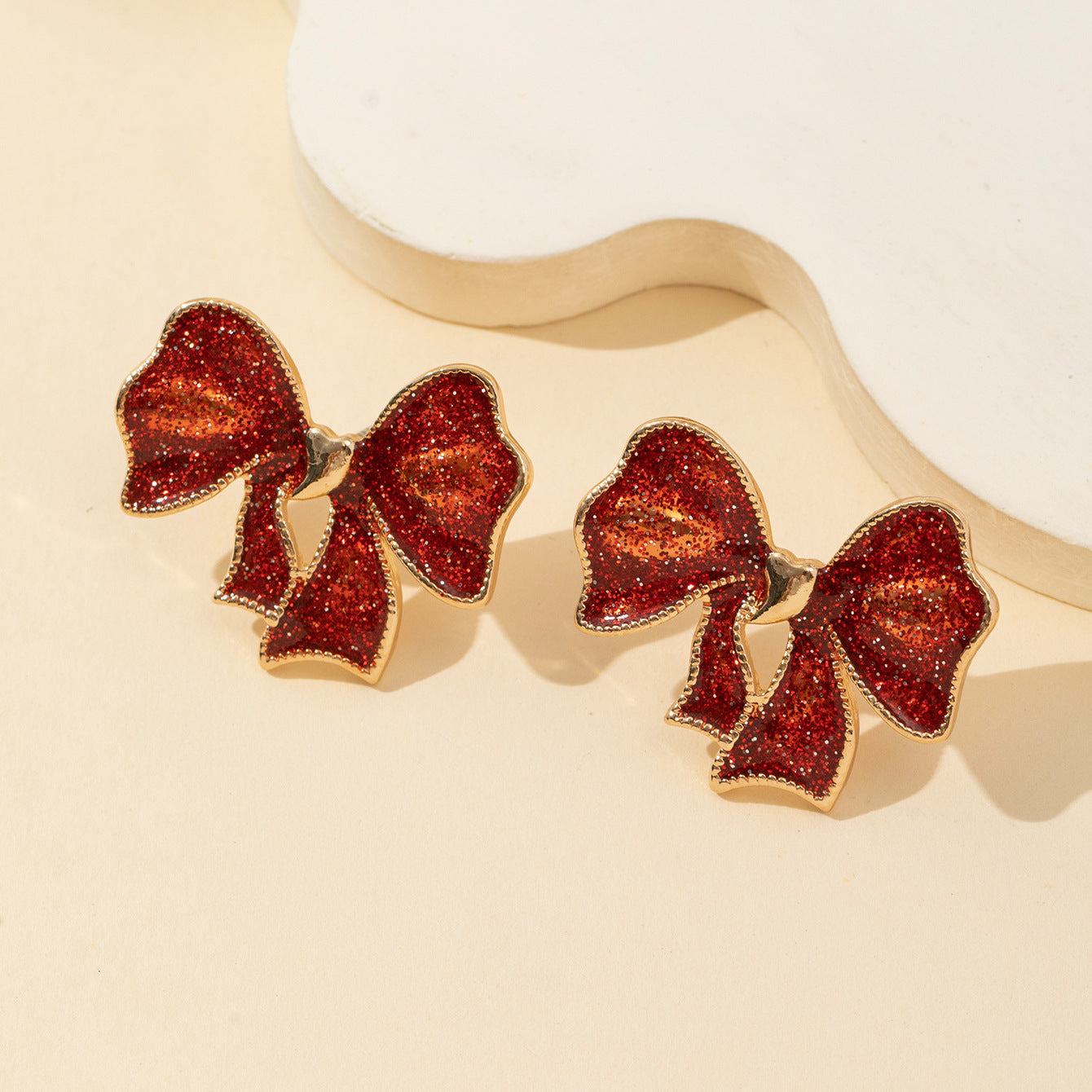 Wholesale Christmas Bow Oil Drop Earrings