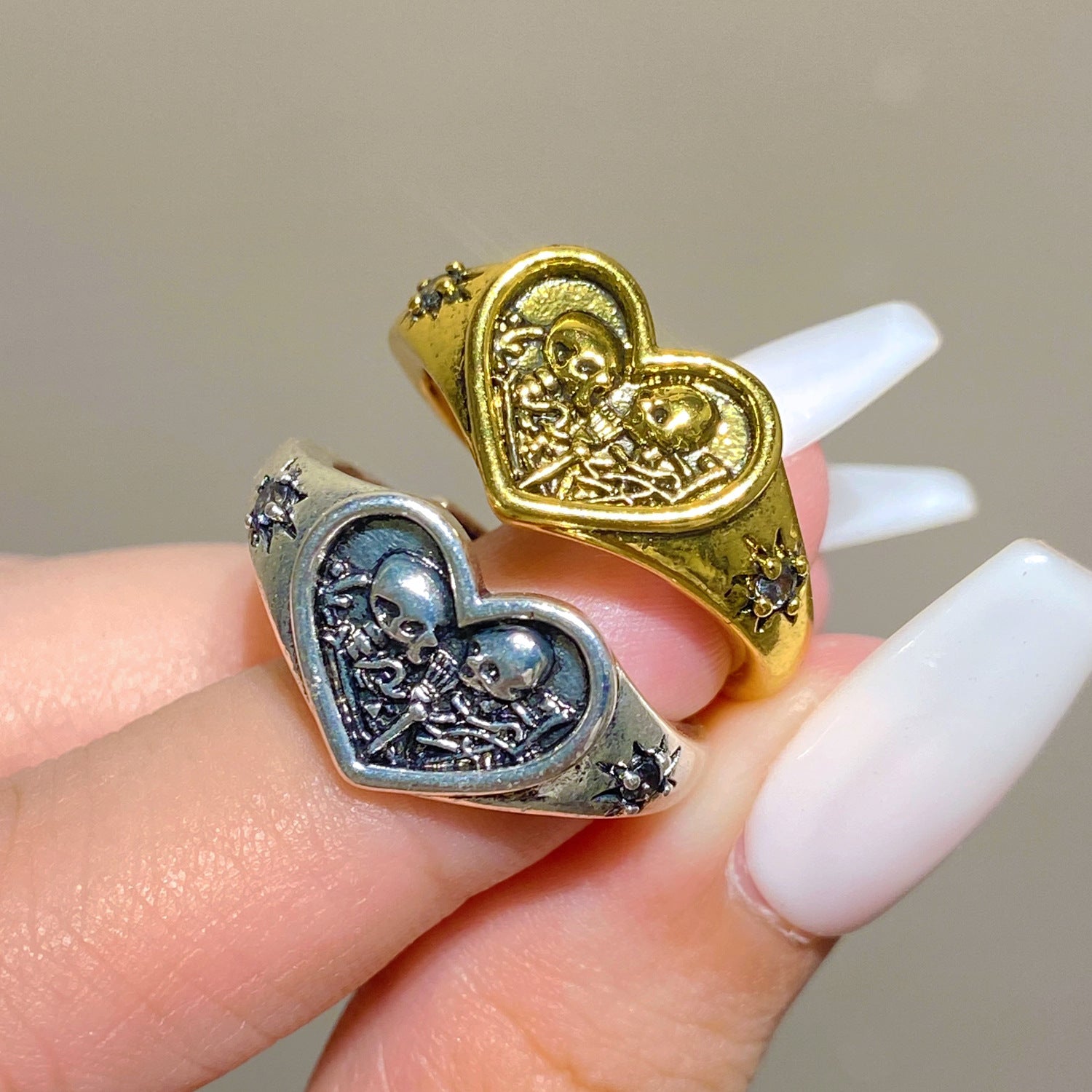 Wholesale Gothic Skull Heart Couple Ring Adjustable  Fashion Accessory Gift