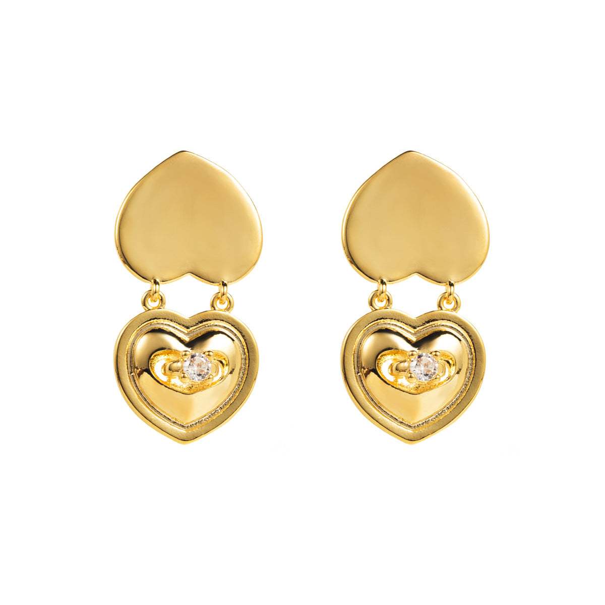 Wholesale Valentine's Day Copper Zircon Double Love Earrings